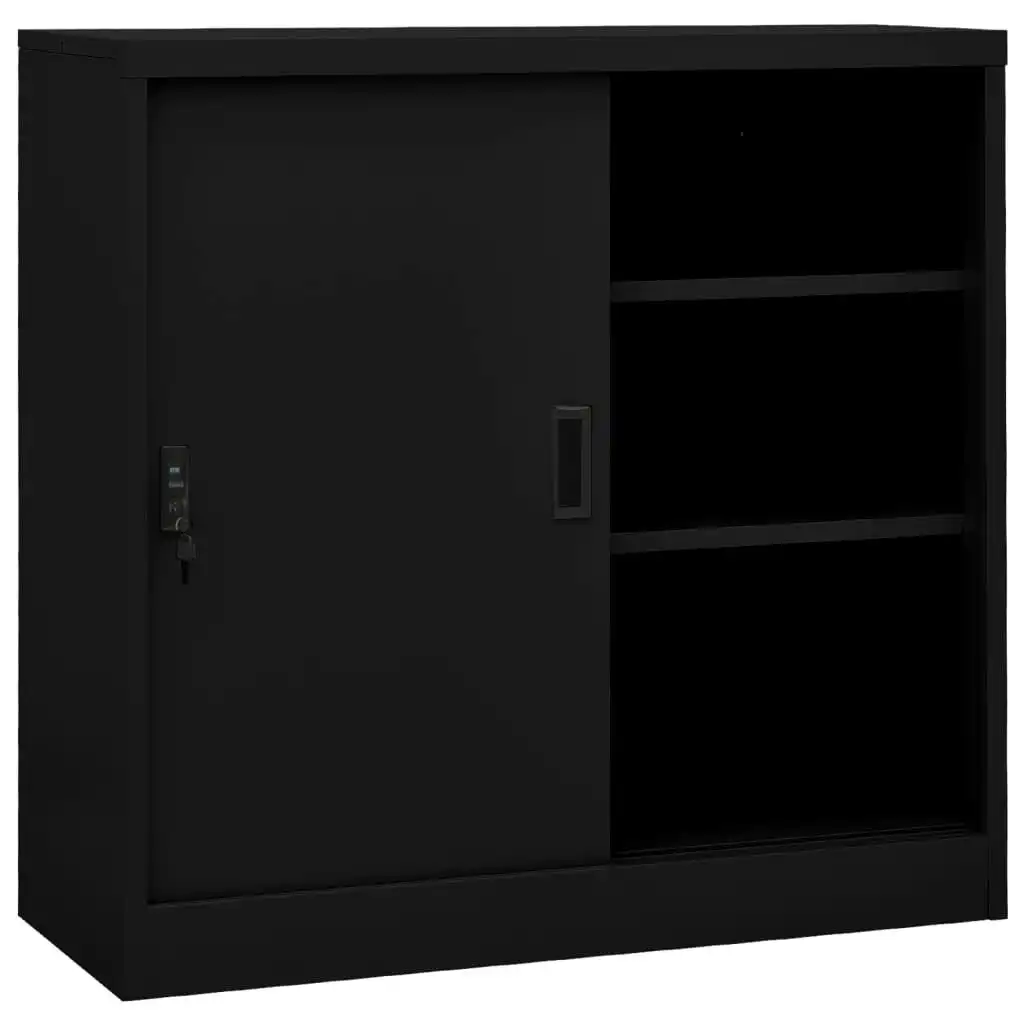 Office Cabinet with Sliding Door Black 90x40x90 cm Steel 335952