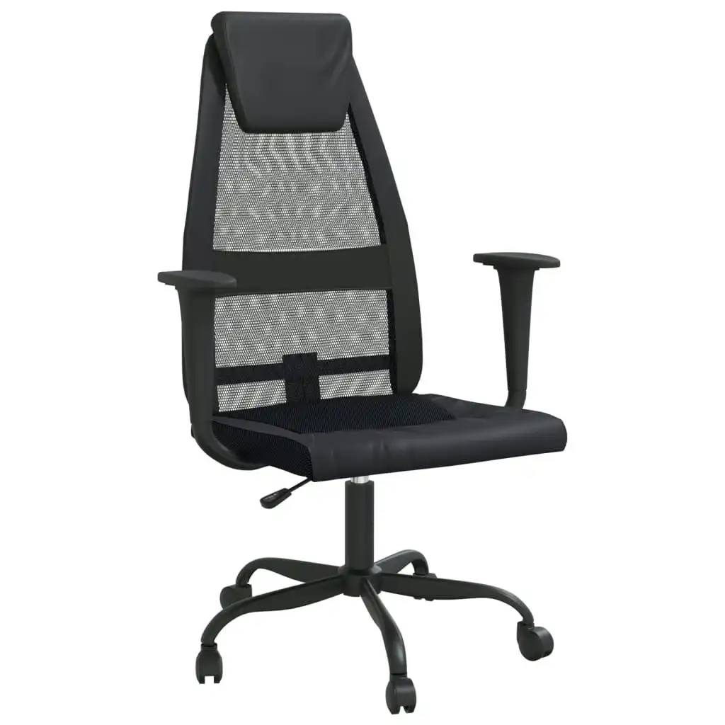 Office Chair Height Adjustable Black Mesh Fabric and Faux Leather 353023