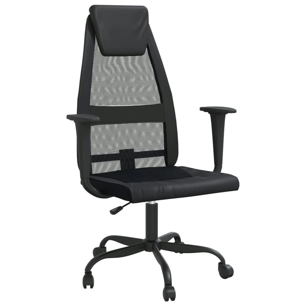 Office Chair Height Adjustable Black Mesh Fabric and Faux Leather 353023