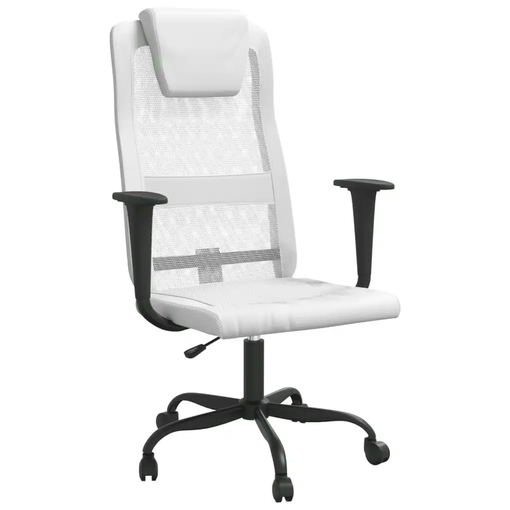 Office Chair Height Adjustable White Mesh Fabric and Faux Leather 353021