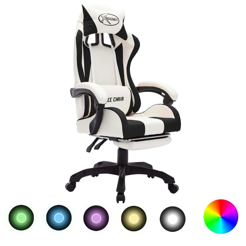 Racing Chair with RGB LED Lights Black and White Faux Leather 288015