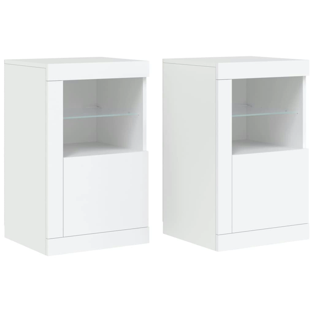 Side Cabinets with LED Lights 2 pcs White Engineered Wood 836631