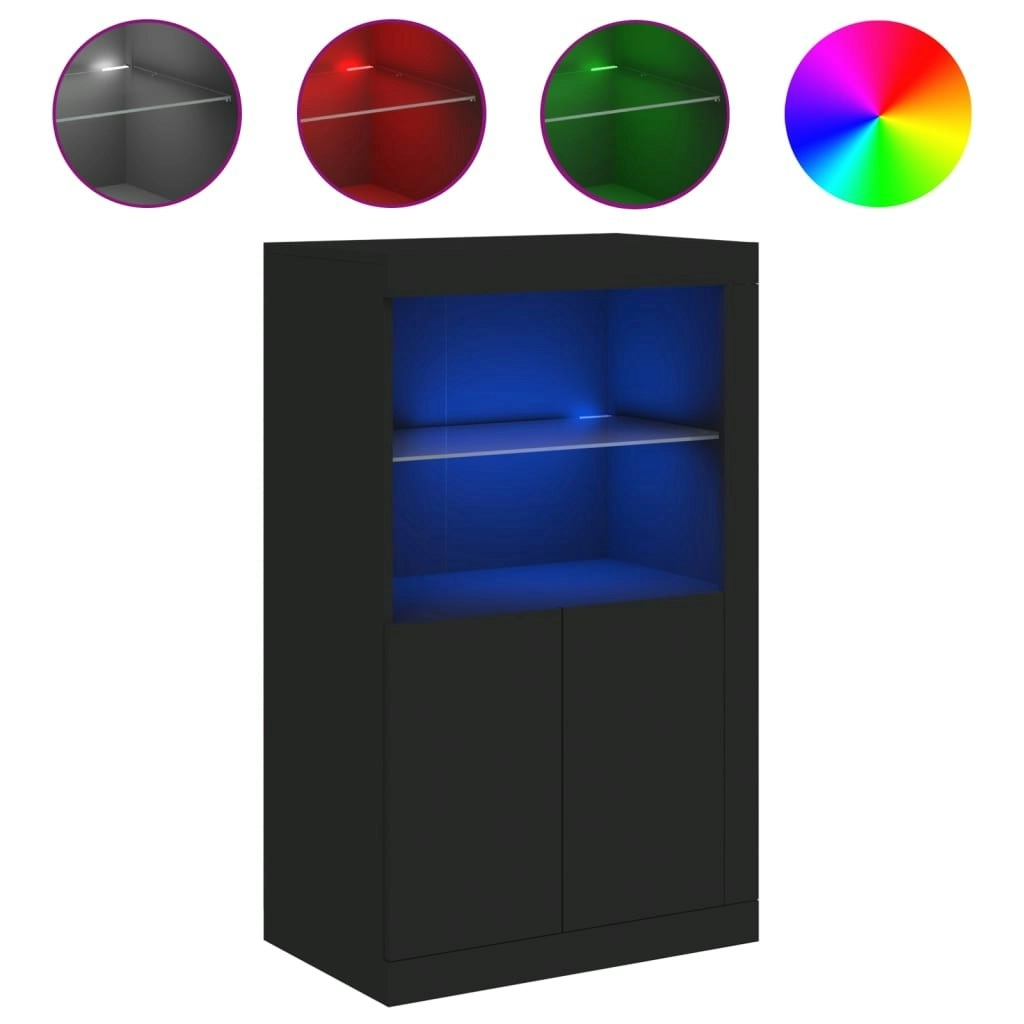 Side Cabinet with LED Lights Black Engineered Wood 836624