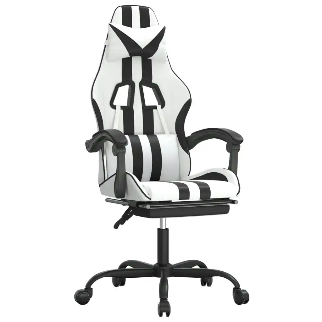 Swivel Gaming Chair with Footrest White&Black Faux Leather 349541