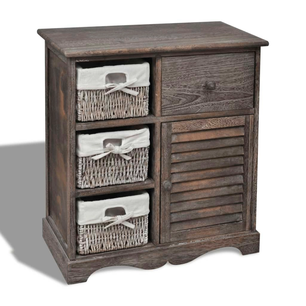 Wooden Cabinet 3 Left Weaving Baskets Brown 240795