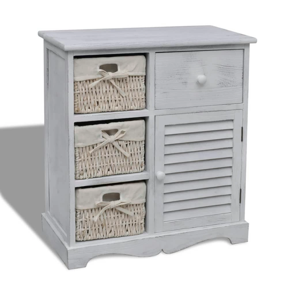 Wooden Cabinet 3 Left Weaving Baskets White 240794