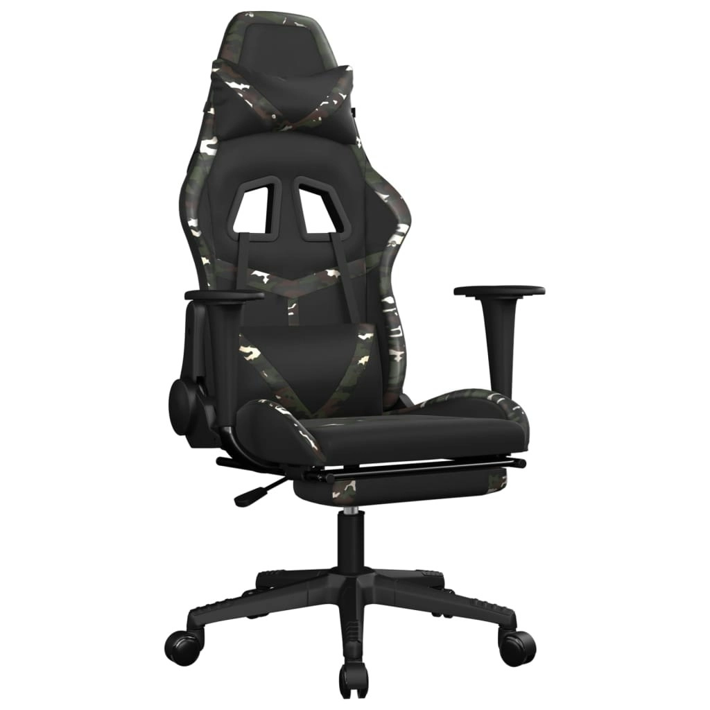 Massage Gaming Chair with Footrest Black&Camouflage Faux Leather 345444