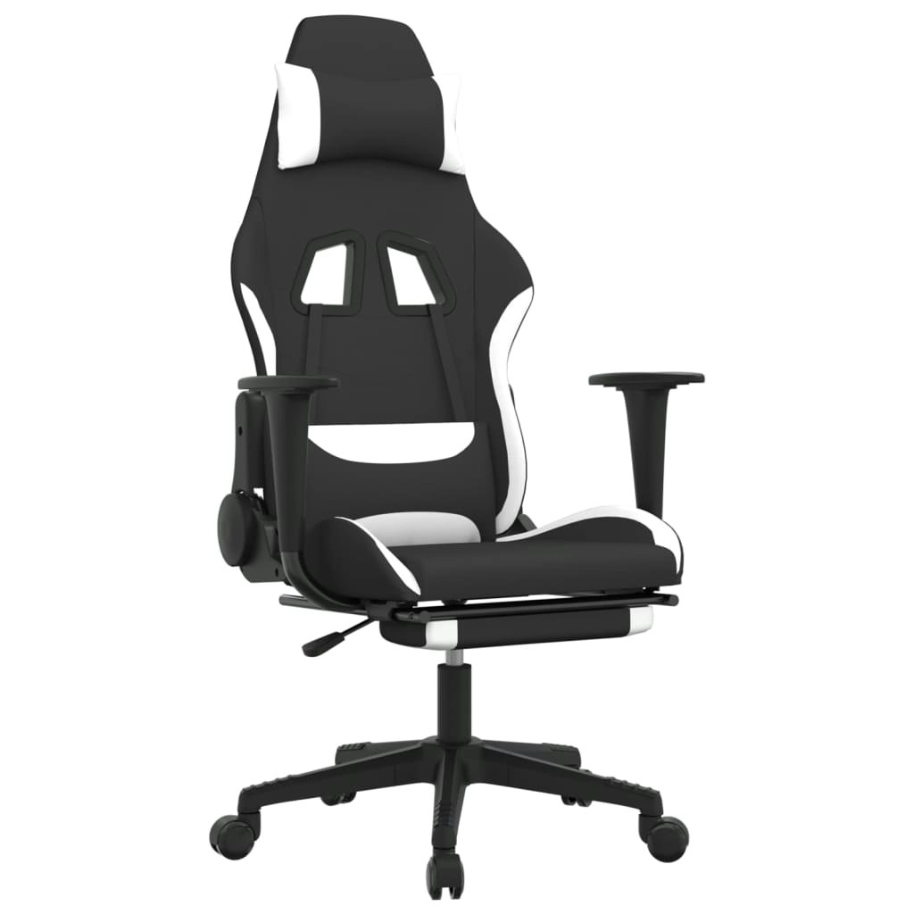 Massage Gaming Chair with Footrest Black and White Fabric 345508