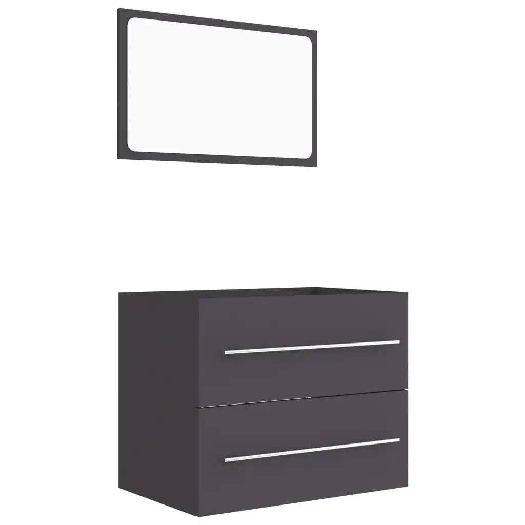 2 Piece Bathroom Furniture Set Grey Engineered Wood 804829