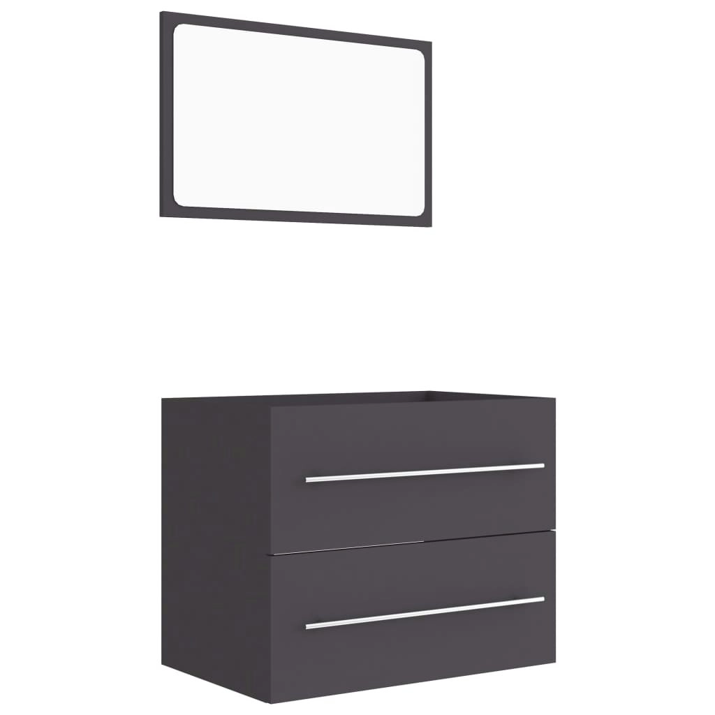 2 Piece Bathroom Furniture Set Grey Engineered Wood 804829