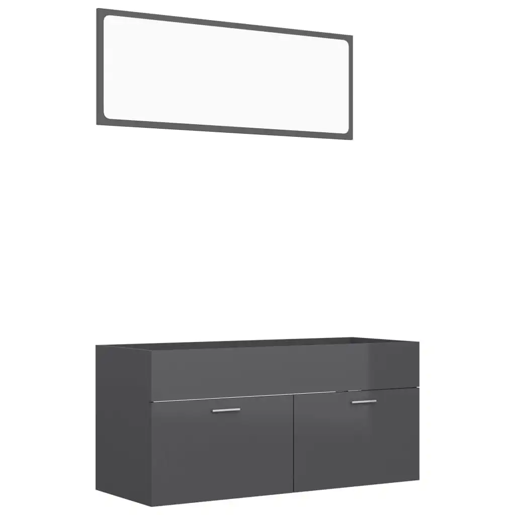 2 Piece Bathroom Furniture Set High Gloss Grey Engineered Wood 804817