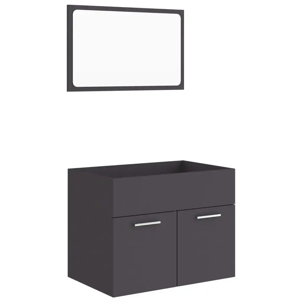 2 Piece Bathroom Furniture Set Grey Engineered Wood 804784