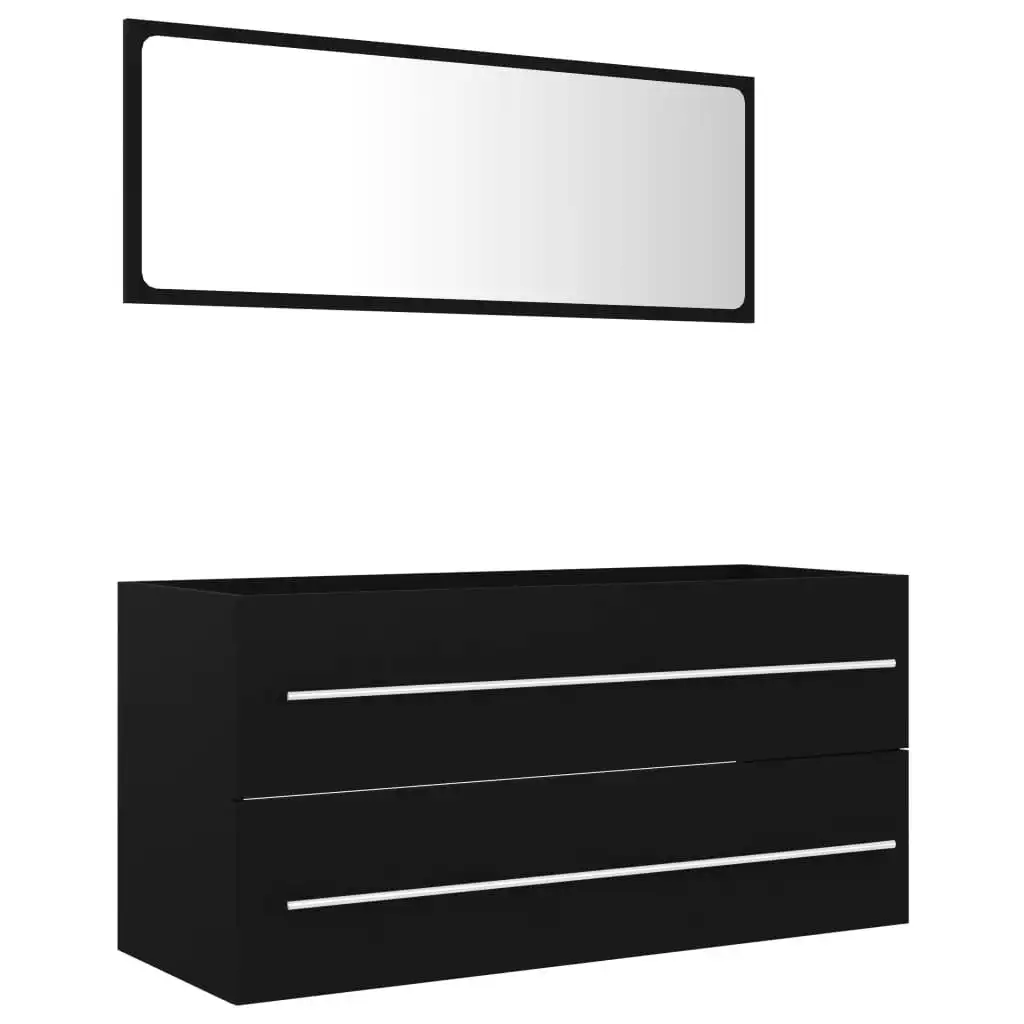 2 Piece Bathroom Furniture Set Black Engineered Wood 804855