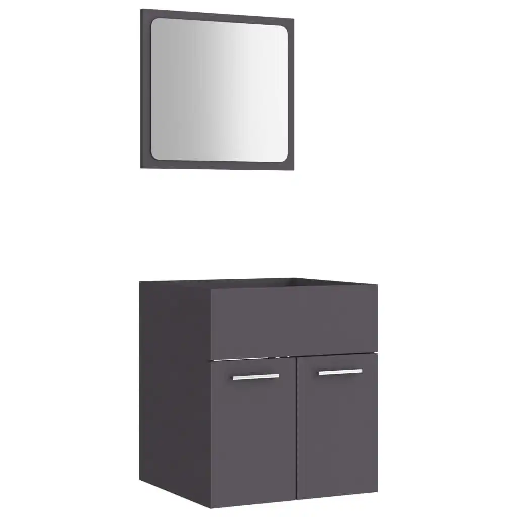 2 Piece Bathroom Furniture Set Grey Engineered Wood 804775