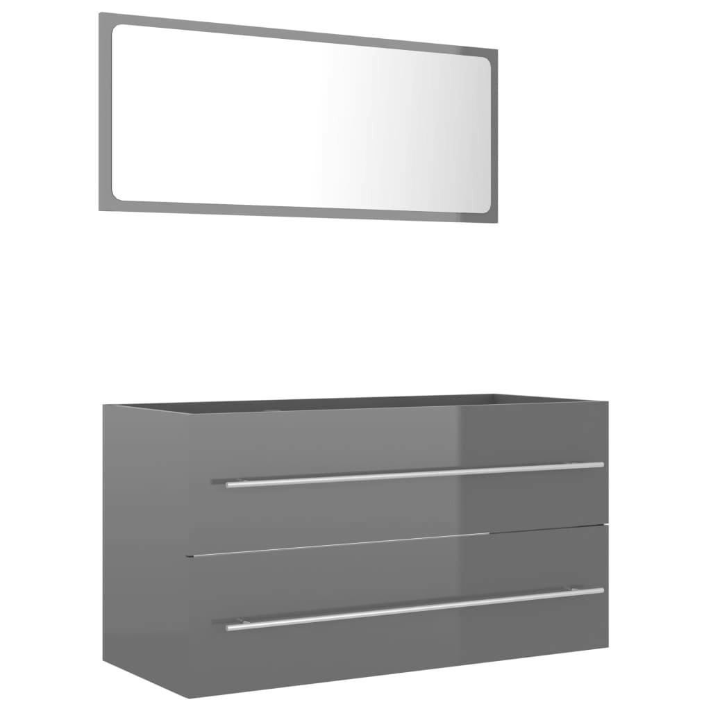 2 Piece Bathroom Furniture Set High Gloss Grey Engineered Wood 804853