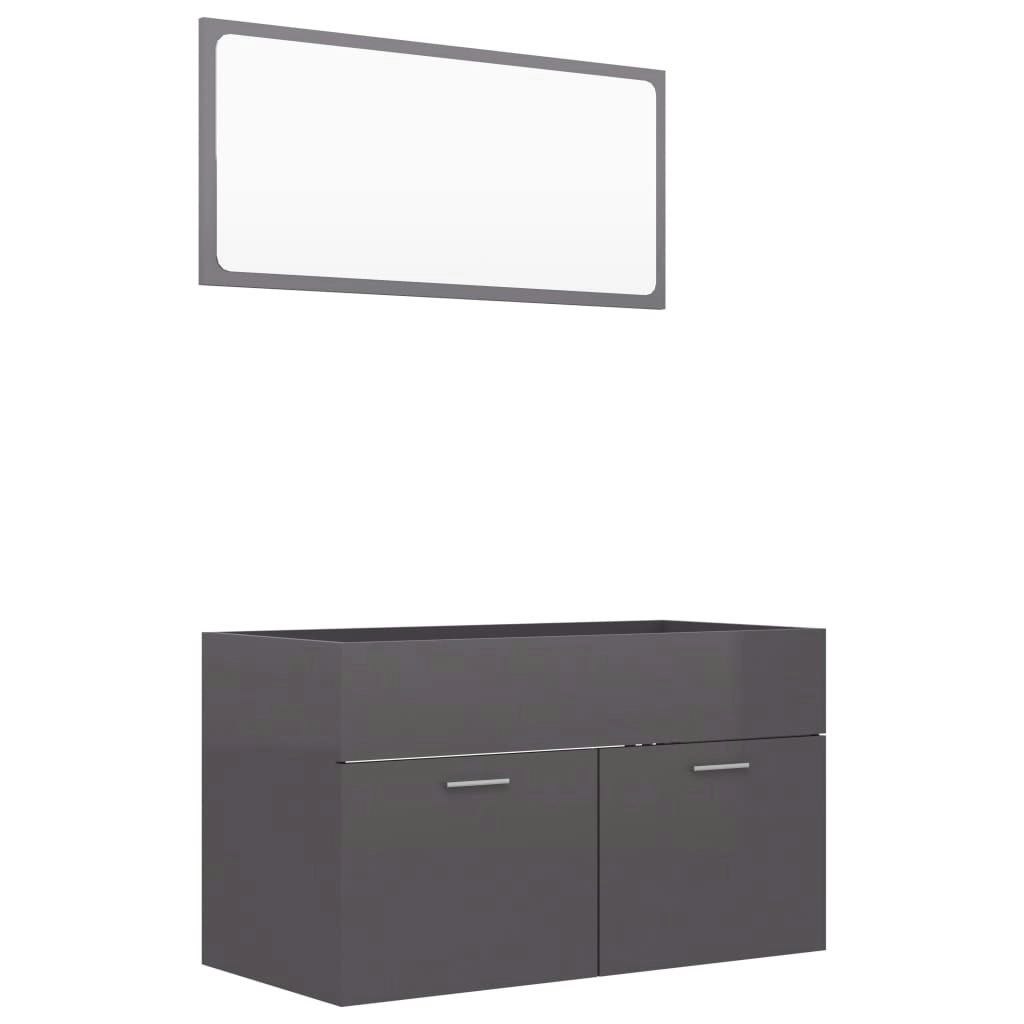 2 Piece Bathroom Furniture Set High Gloss Grey Engineered Wood 804799