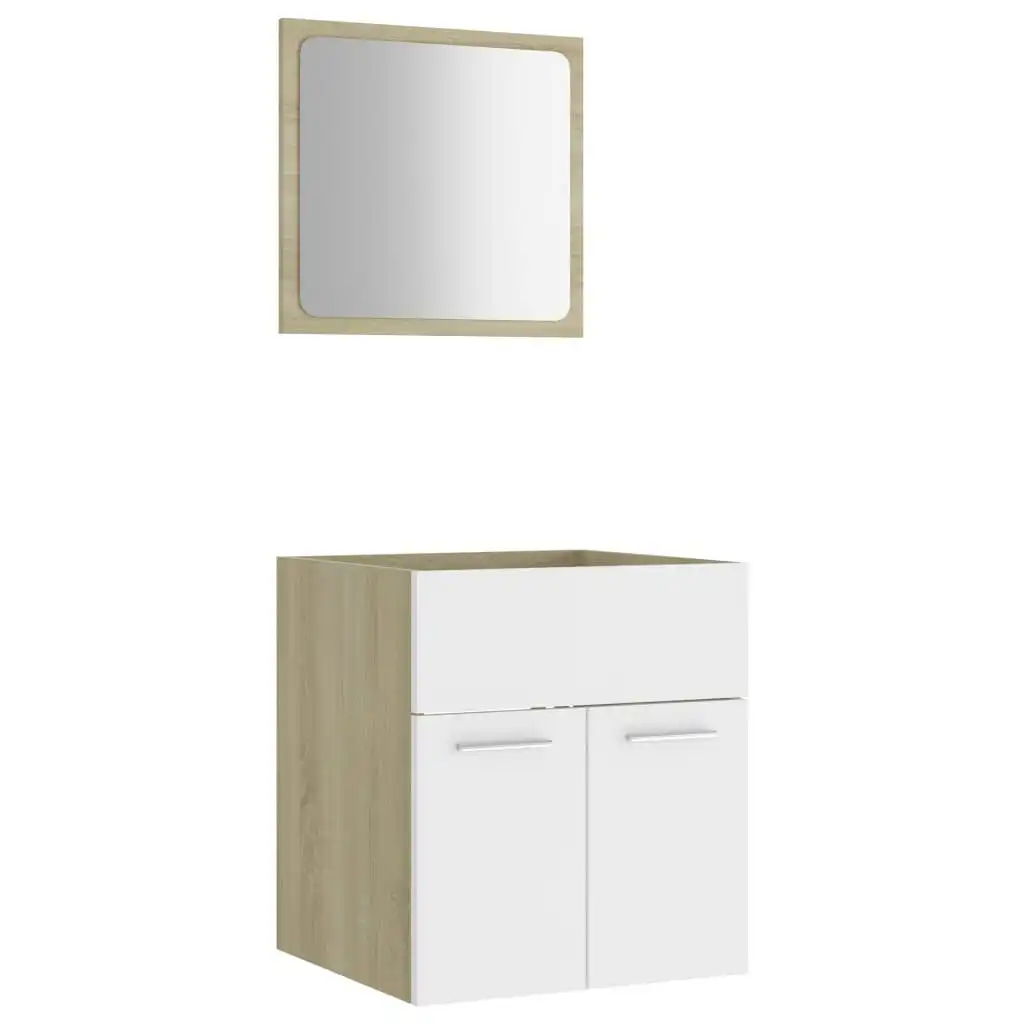 2 Piece Bathroom Furniture Set White and Sonoma Oak Engineered Wood 804778