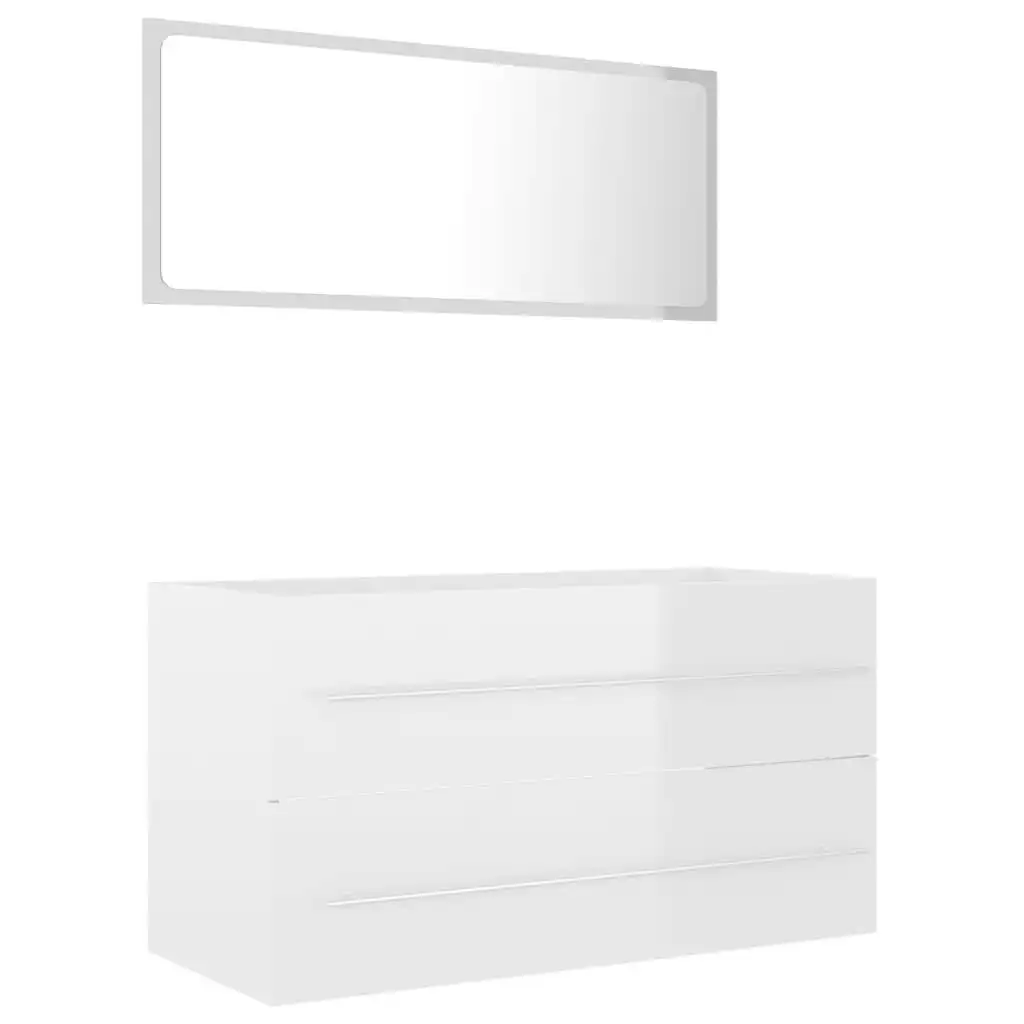 2 Piece Bathroom Furniture Set High Gloss White Engineered Wood 804851