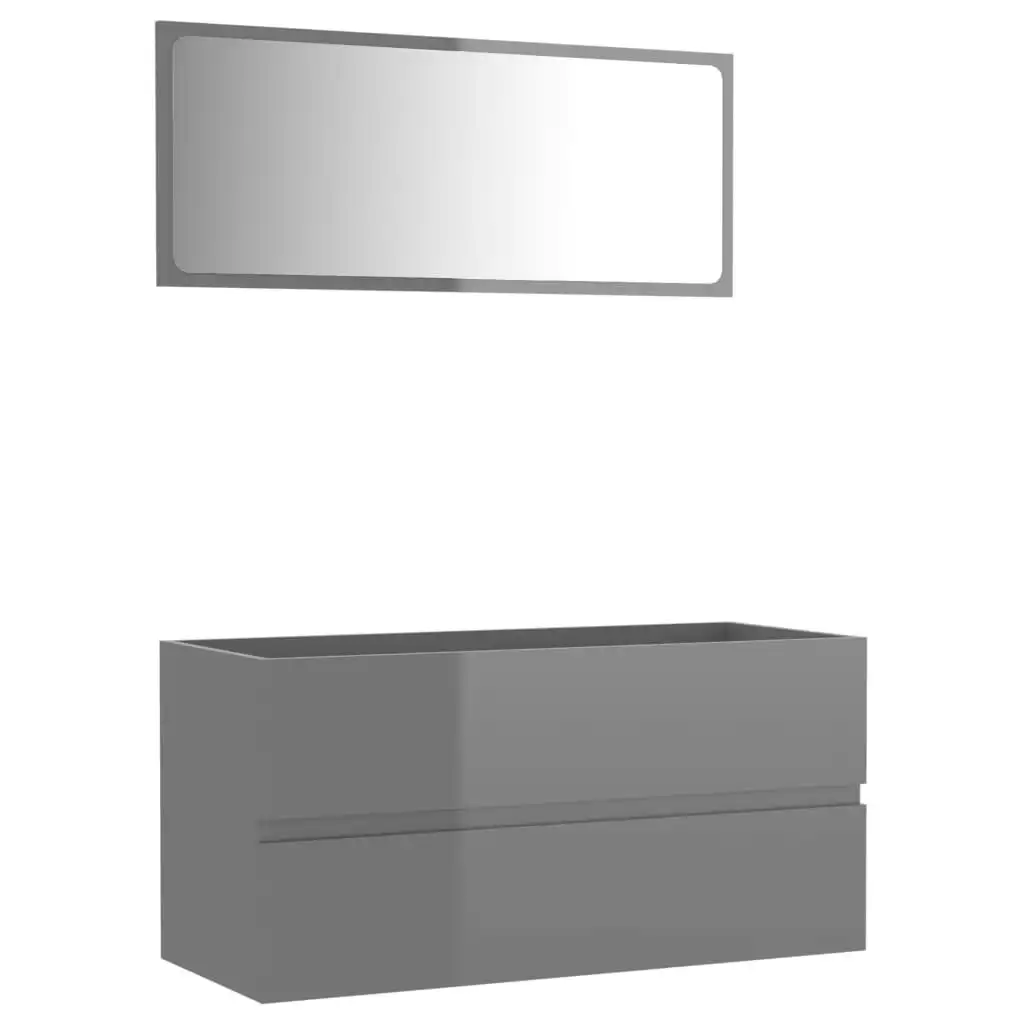 2 Piece Bathroom Furniture Set High Gloss Grey Engineered Wood 804898