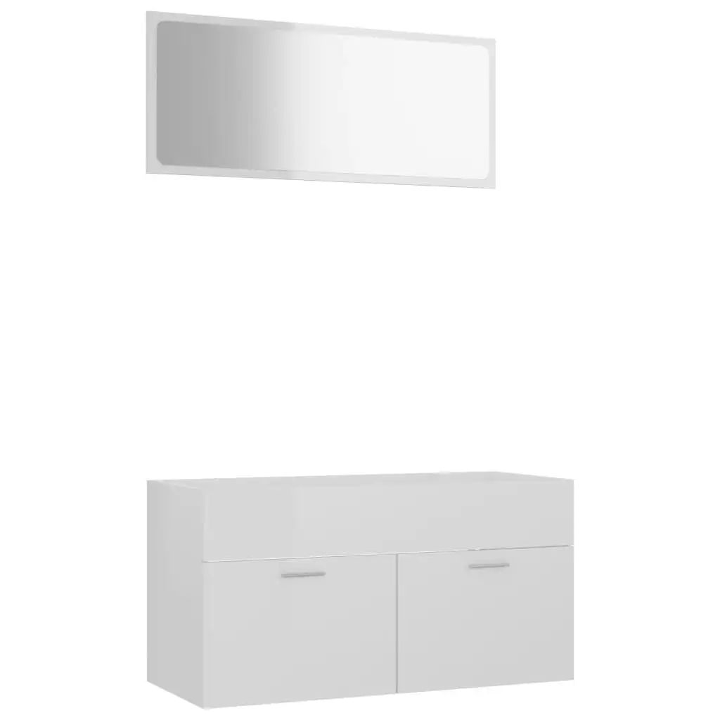 2 Piece Bathroom Furniture Set High Gloss White Engineered Wood 804806