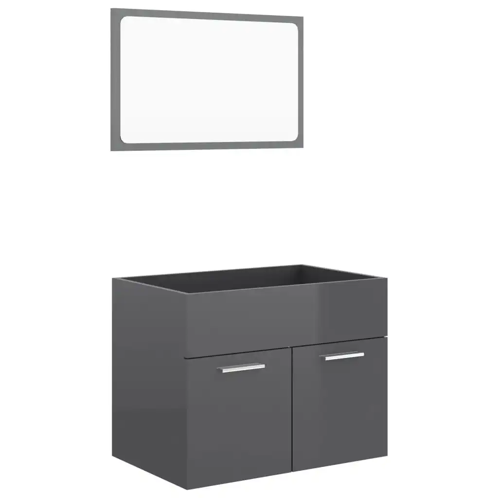 2 Piece Bathroom Furniture Set High Gloss Grey Engineered Wood 804790