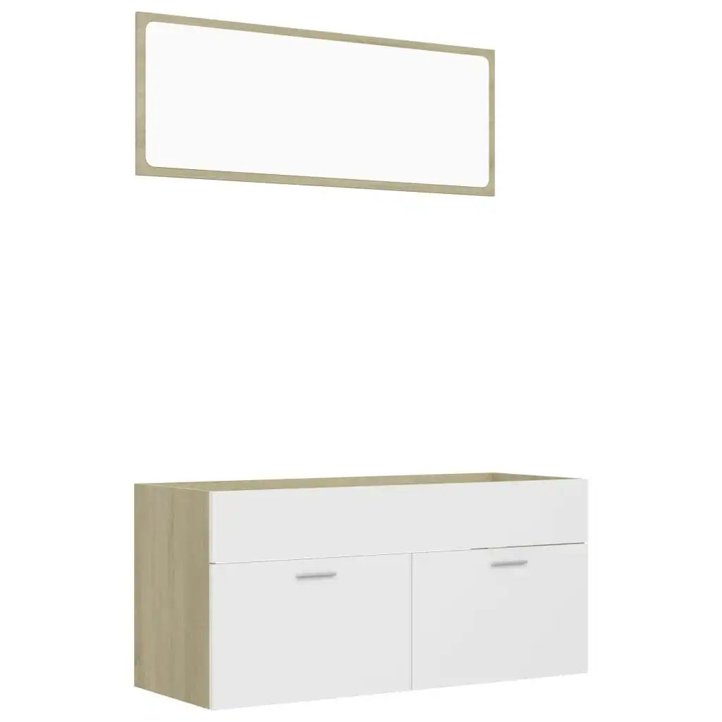 2 Piece Bathroom Furniture Set White and Sonoma Oak Engineered Wood 804814