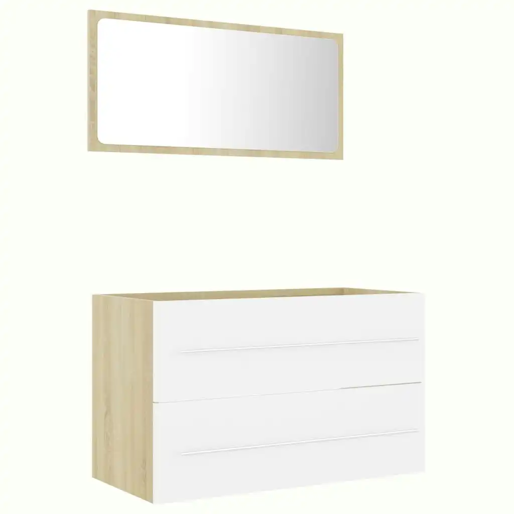 2 Piece Bathroom Furniture Set White and Sonoma Oak Engineered Wood 804841