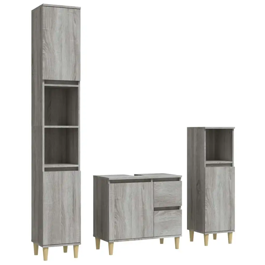 3 Piece Bathroom Cabinet Set Grey Sonoma Engineered Wood 3185541