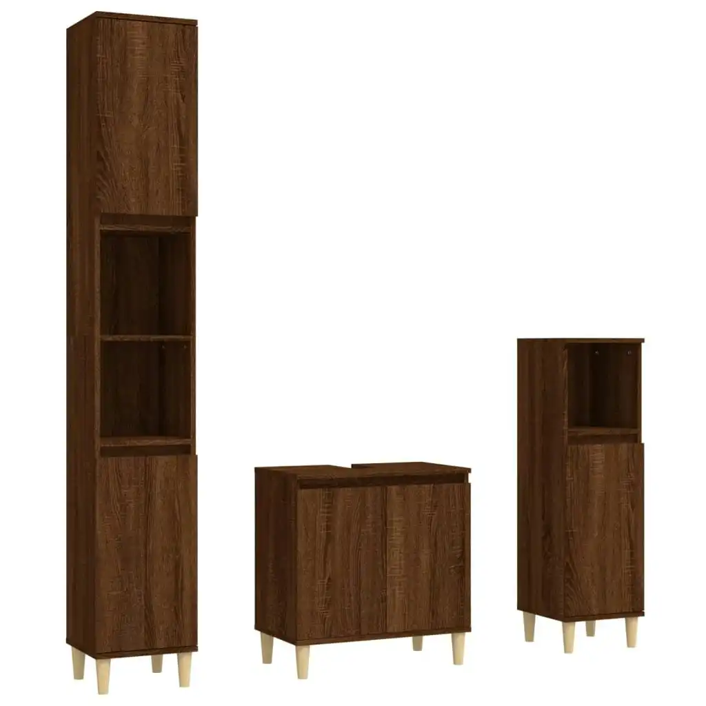 3 Piece Bathroom Furniture Set Brown Oak Engineered Wood 3185588