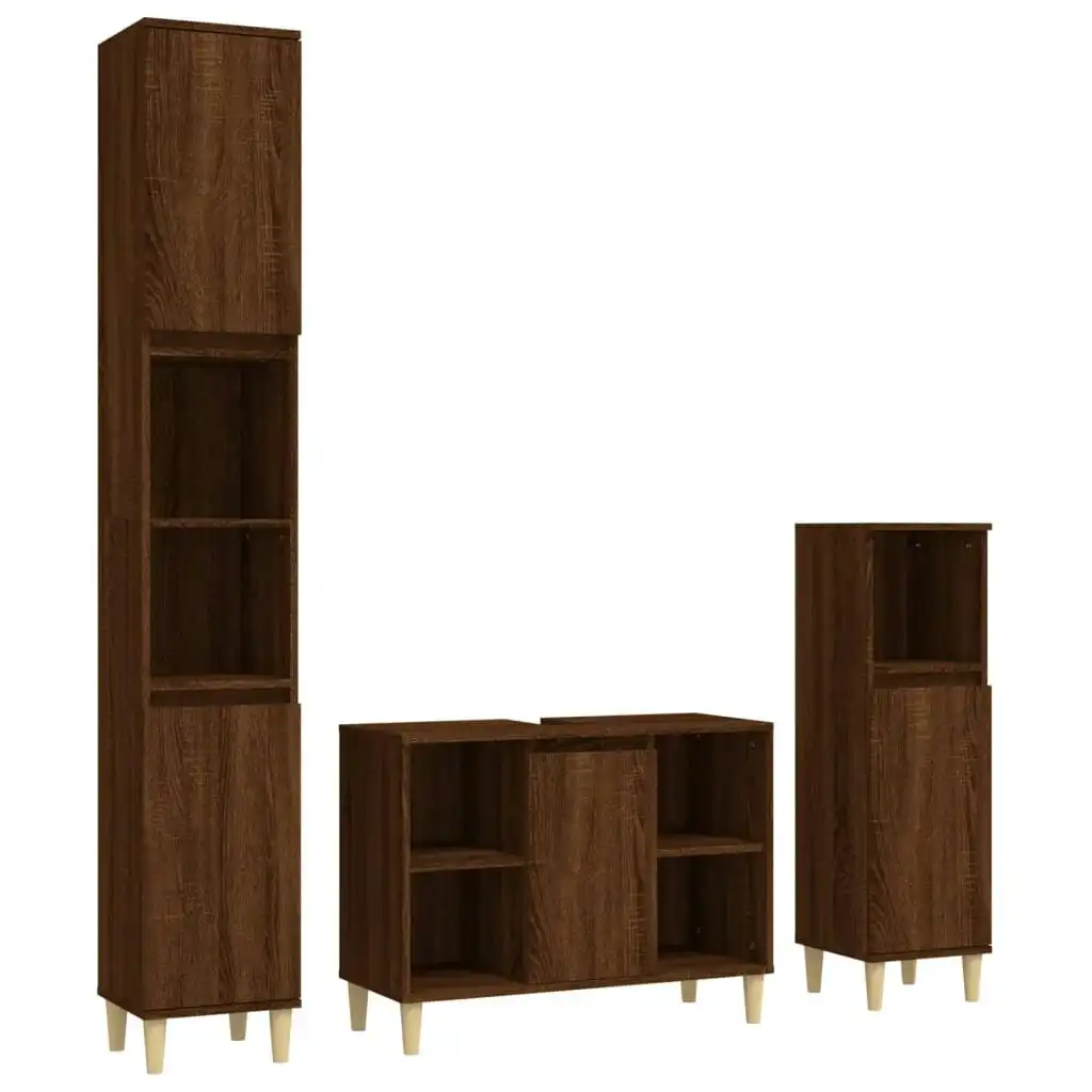 3 Piece Bathroom Furniture Set Brown Oak Engineered Wood 3185620