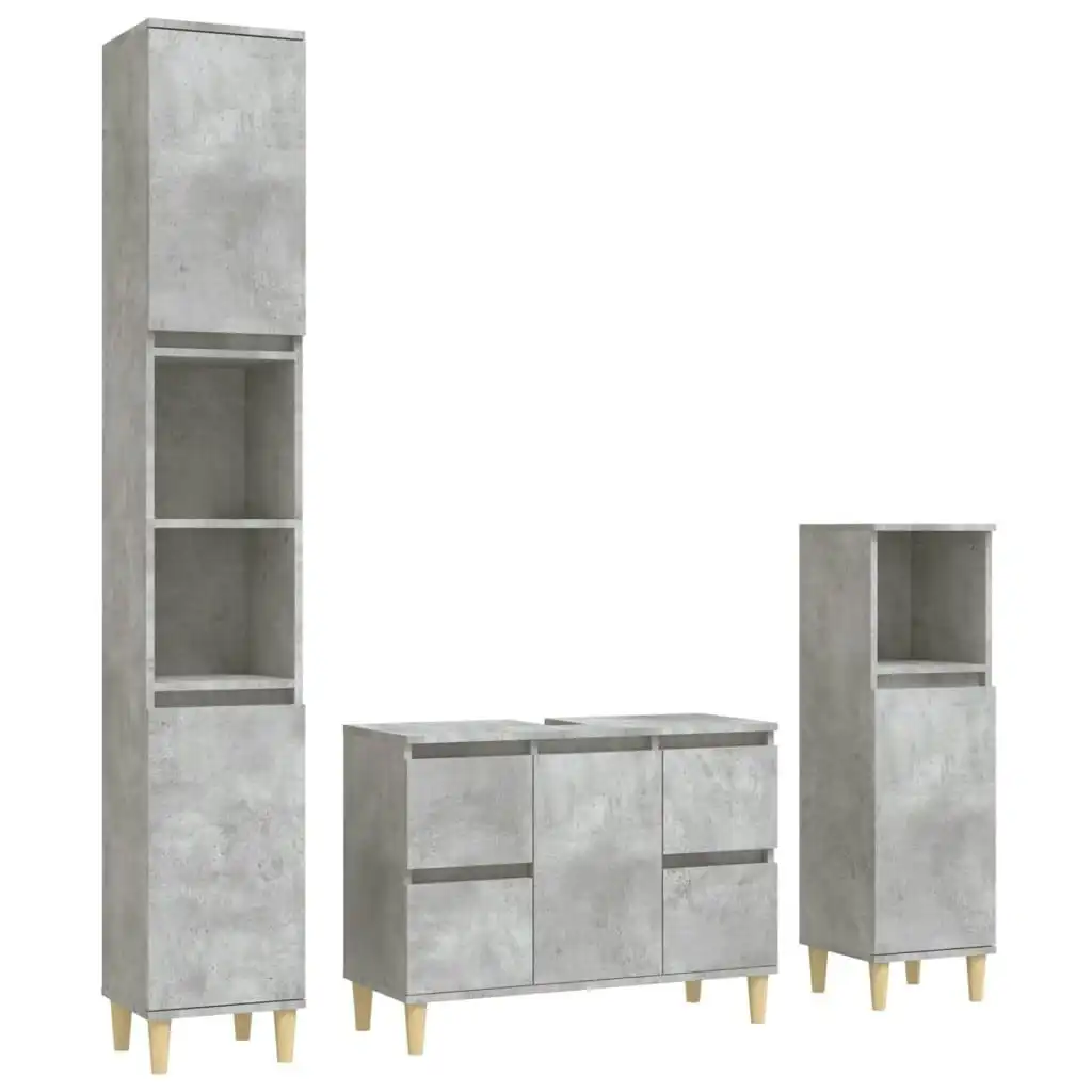 3 Piece Bathroom Furniture Set Concrete Grey Engineered Wood 3185601