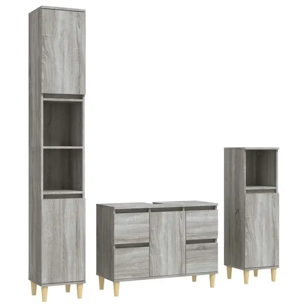 3 Piece Bathroom Furniture Set Grey Sonoma Engineered Wood 3185603