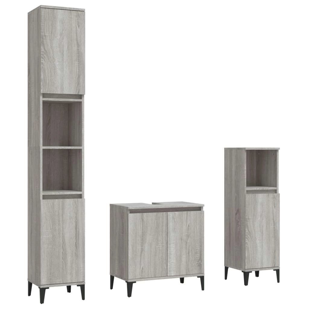 3 Piece Bathroom Furniture Set Grey Sonoma Engineered Wood 3185595