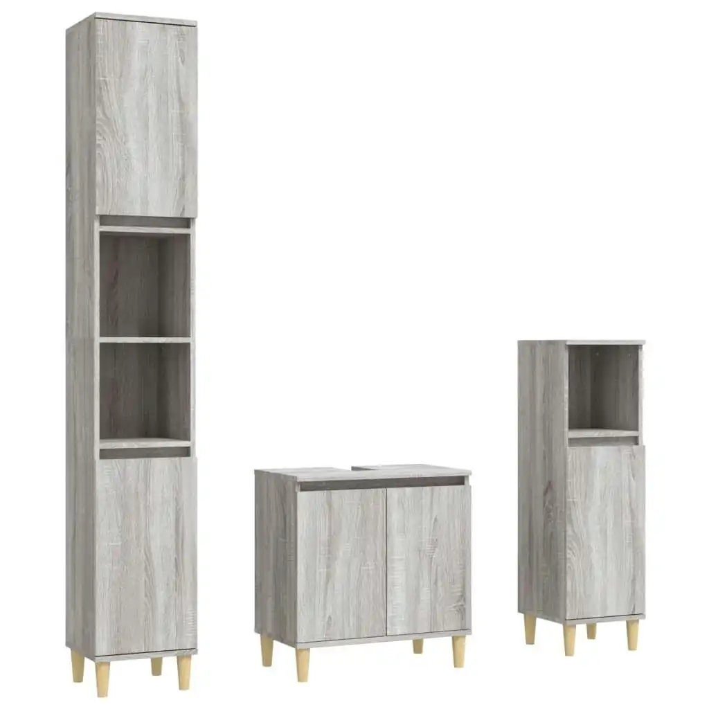 3 Piece Bathroom Furniture Set Grey Sonoma Engineered Wood 3185587