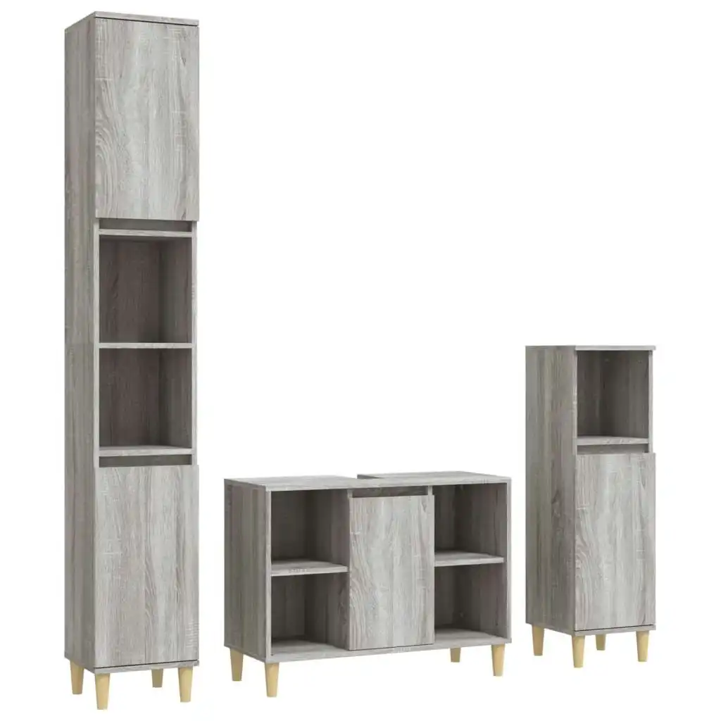 3 Piece Bathroom Furniture Set Grey Sonoma Engineered Wood 3185619