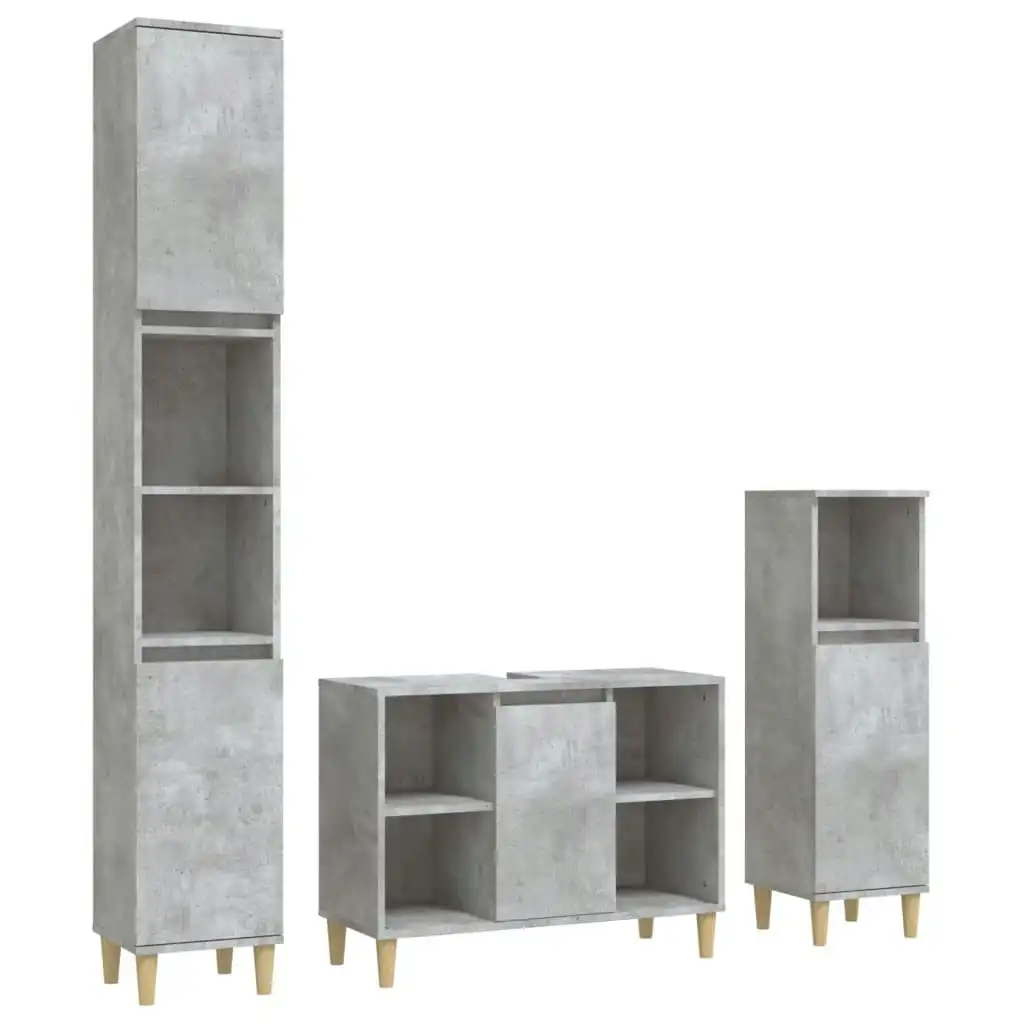 3 Piece Bathroom Furniture Set Concrete Grey Engineered Wood 3185617