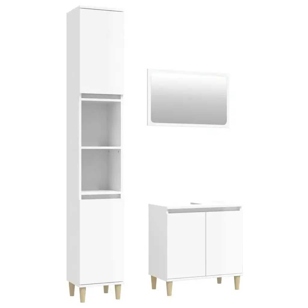 3 Piece Bathroom Furniture Set High Gloss White Engineered Wood 3185661