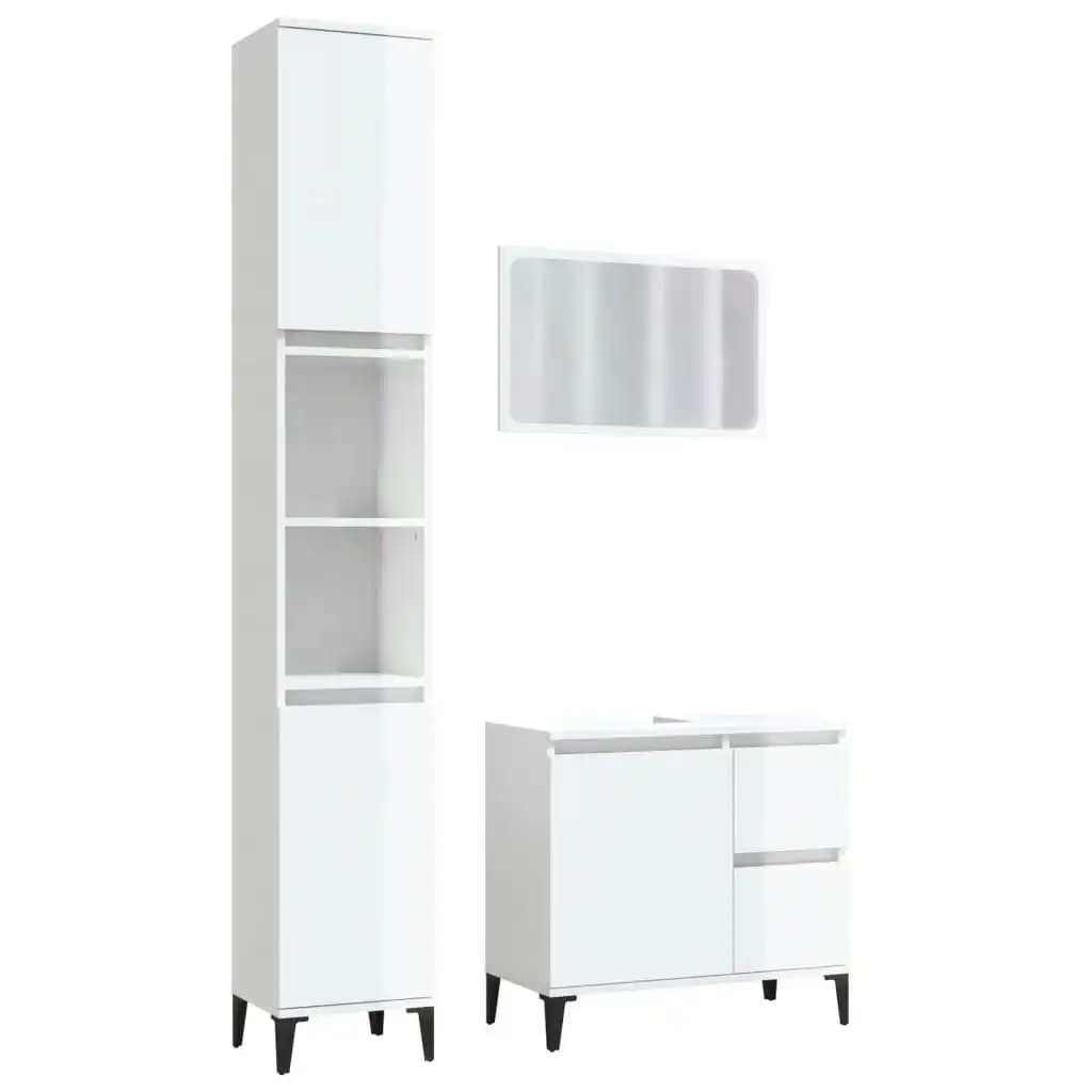 3 Piece Bathroom Furniture Set High Gloss White Engineered Wood 3185578