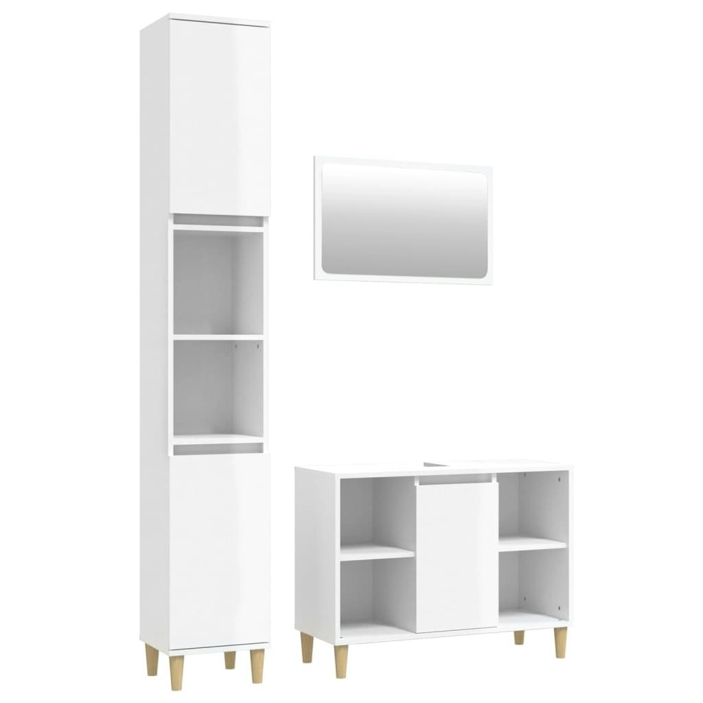 3 Piece Bathroom Furniture Set High Gloss White Engineered Wood 3185681