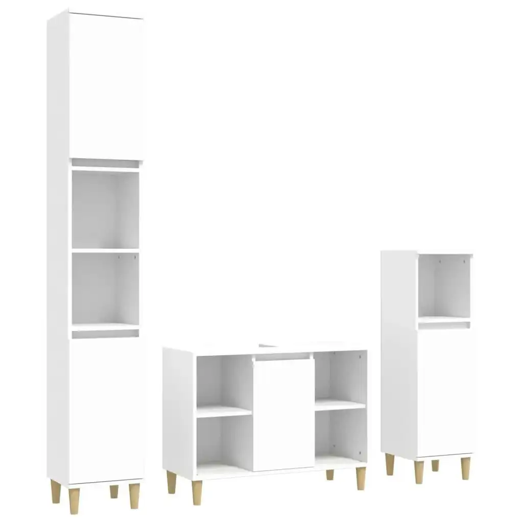 3 Piece Bathroom Furniture Set White Engineered Wood 3185613