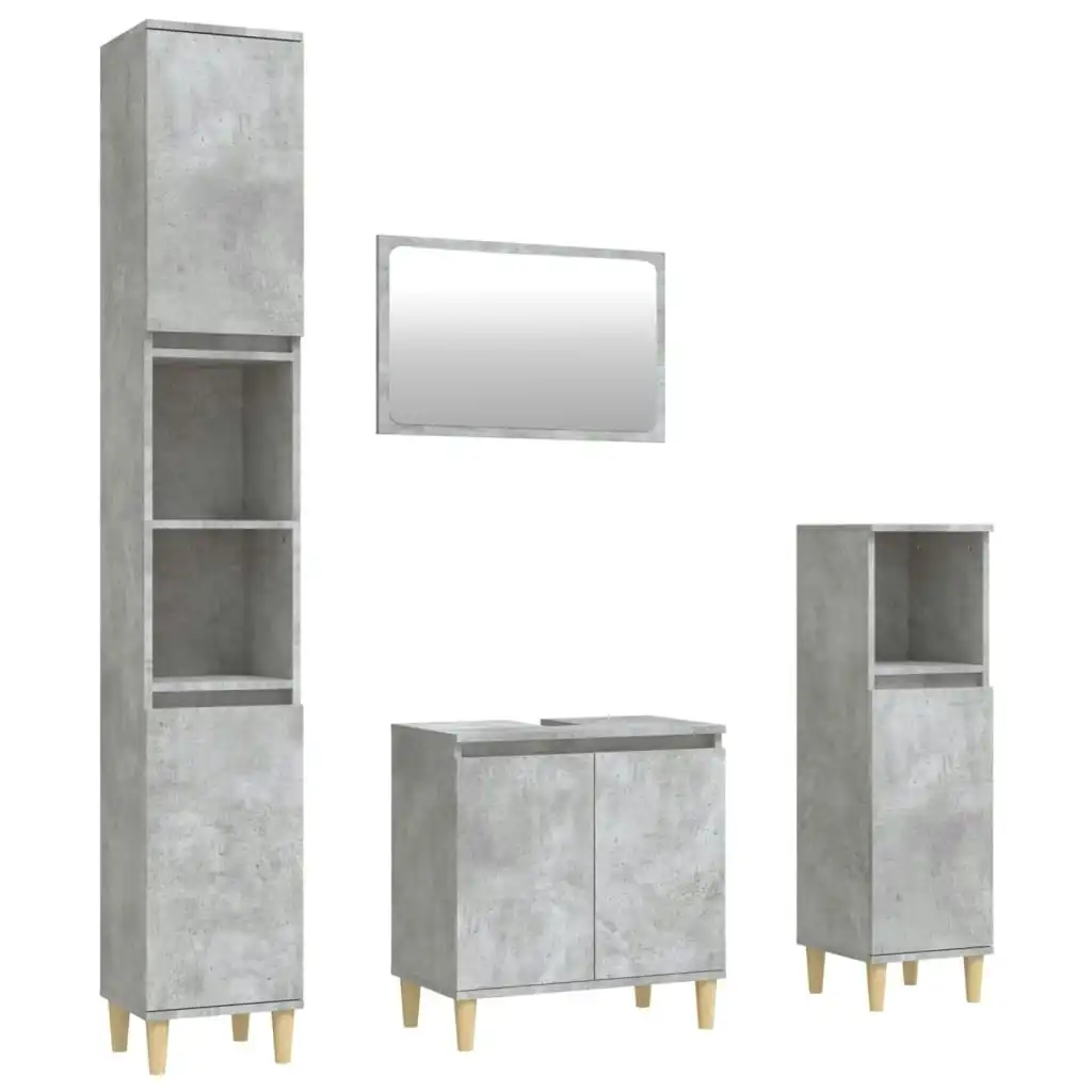 4 Piece Bathroom Furniture Set Concrete Grey Engineered Wood 3185633