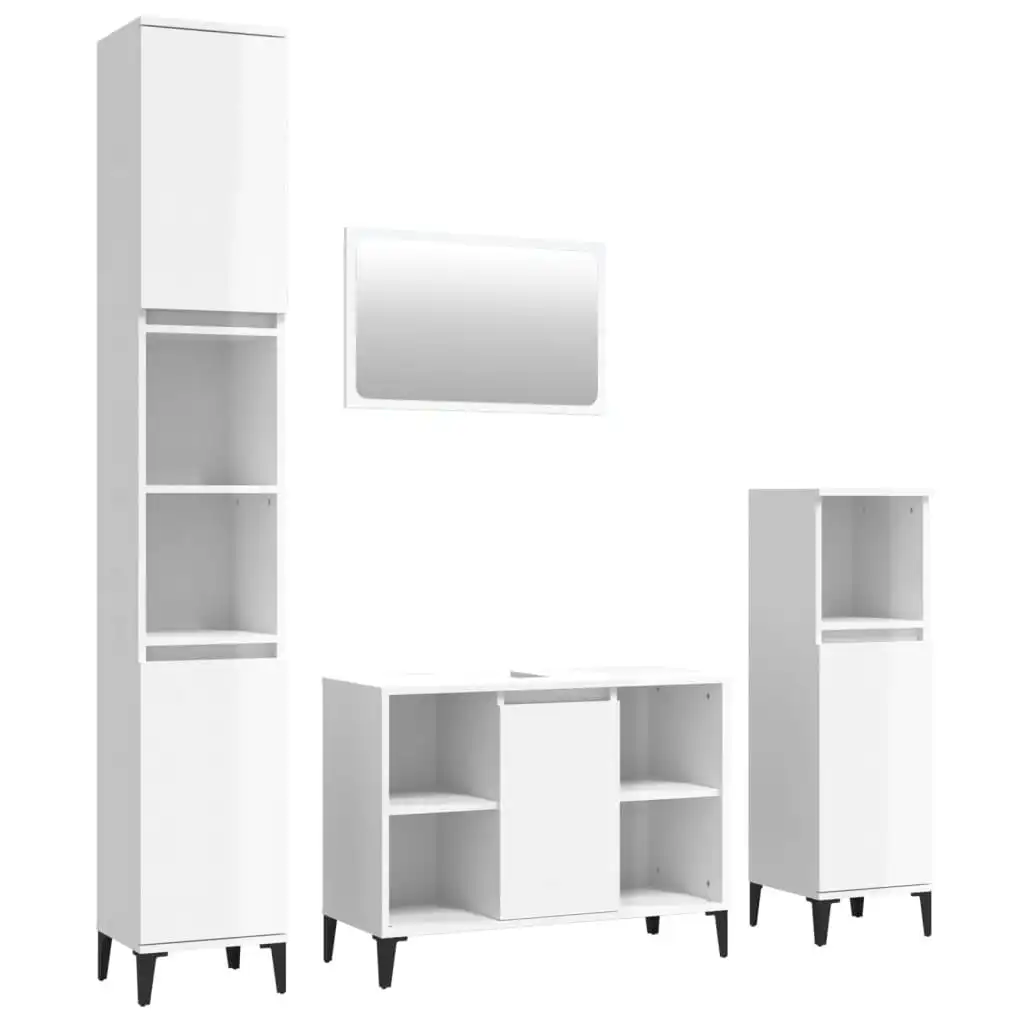 4 Piece Bathroom Furniture Set High Gloss White Engineered Wood 3185656