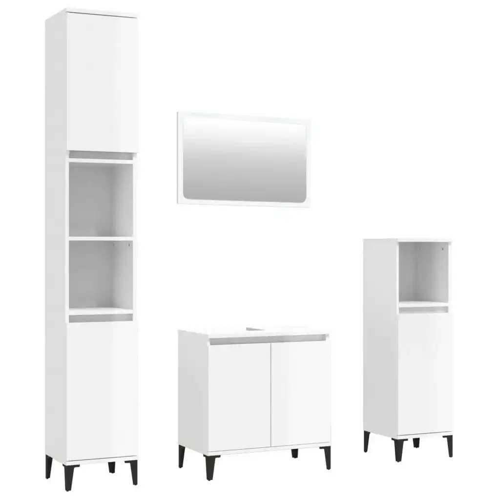 4 Piece Bathroom Furniture Set High Gloss White Engineered Wood 3185636