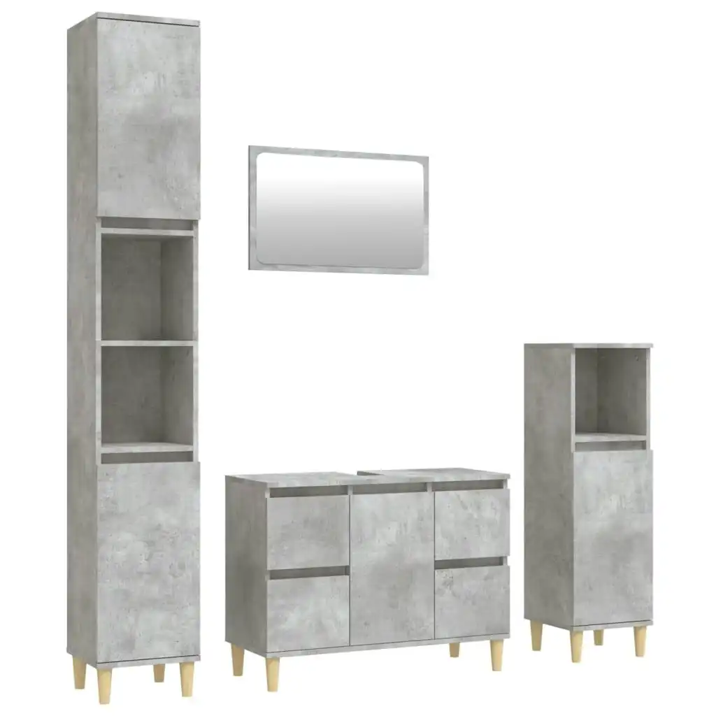 4 Piece Bathroom Furniture Set Concrete Grey Engineered Wood 3185643