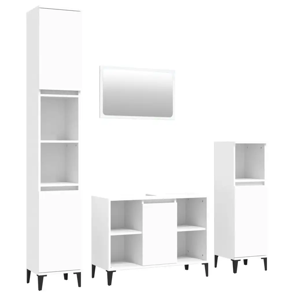 4 Piece Bathroom Furniture Set White Engineered Wood 3185654