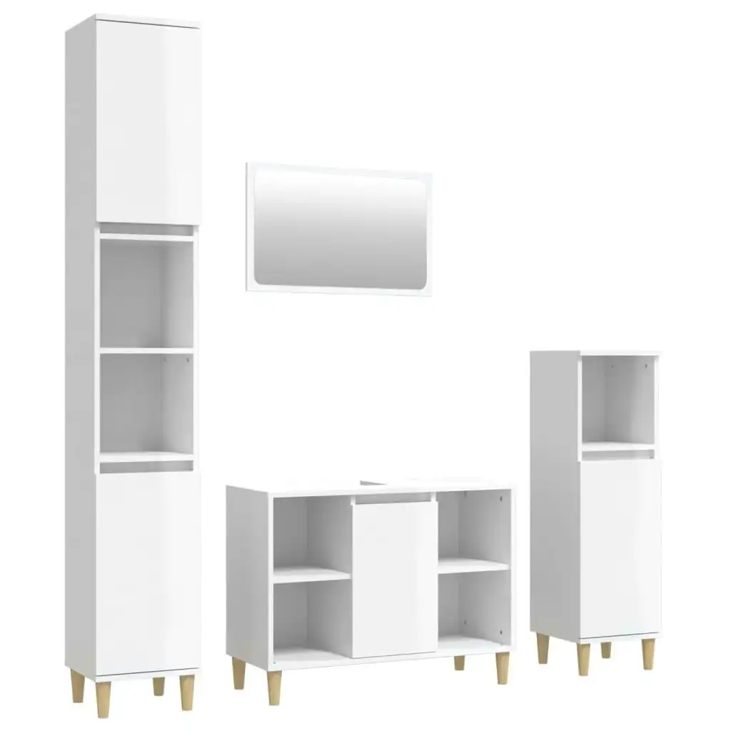 4 Piece Bathroom Furniture Set High Gloss White Engineered Wood 3185651