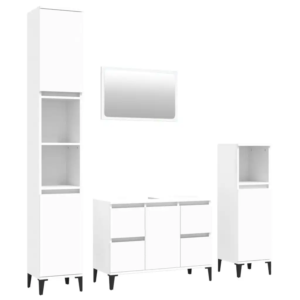 4 Piece Bathroom Furniture Set White Engineered Wood 3185644