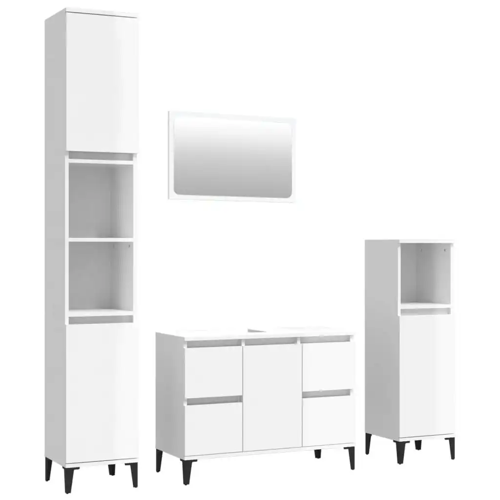 4 Piece Bathroom Furniture Set High Gloss White Engineered Wood 3185646