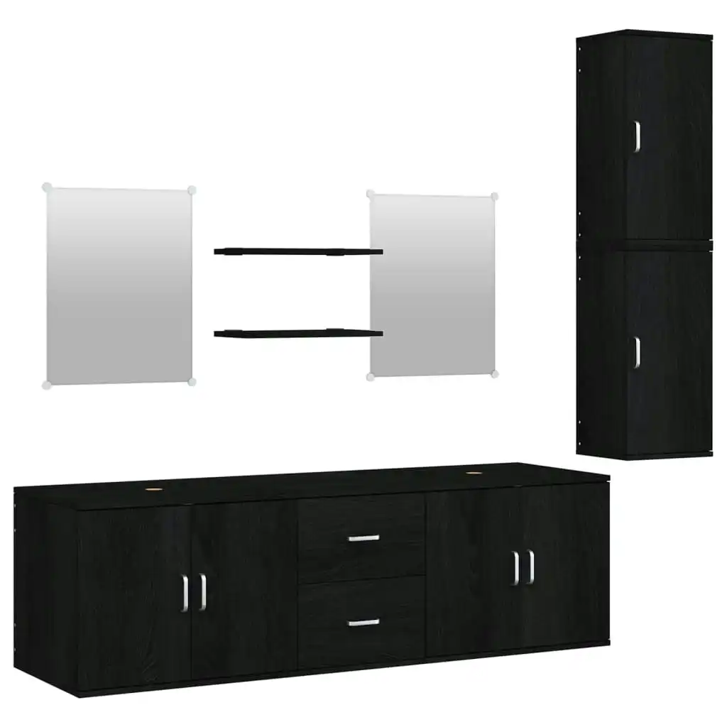 7 Piece Bathroom Furniture Set Black Engineered Wood 242561