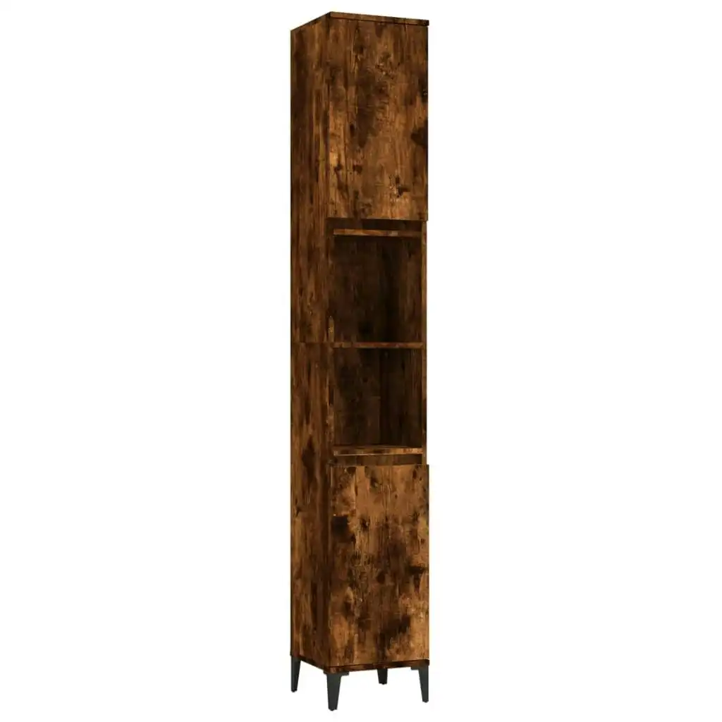 Bathroom Cabinet Smoked Oak 30x30x190 cm Engineered Wood 819801